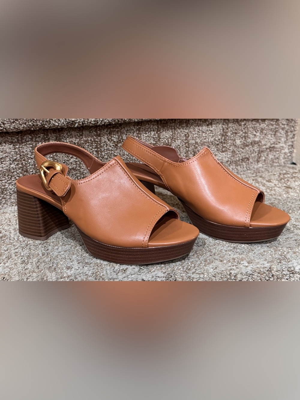 Aerosoles Chancey Platform Slingback Block Heel Sandals Tan Gold Size 9M